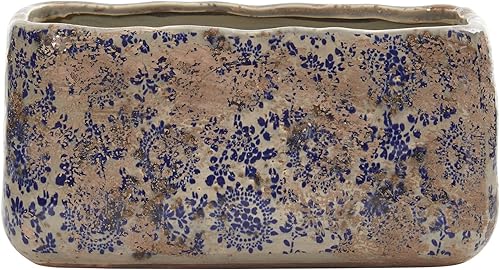 Miniatura 1 de Nearly Natural Maceta rectangular de cerámica toscana, 10.0 in, color azul