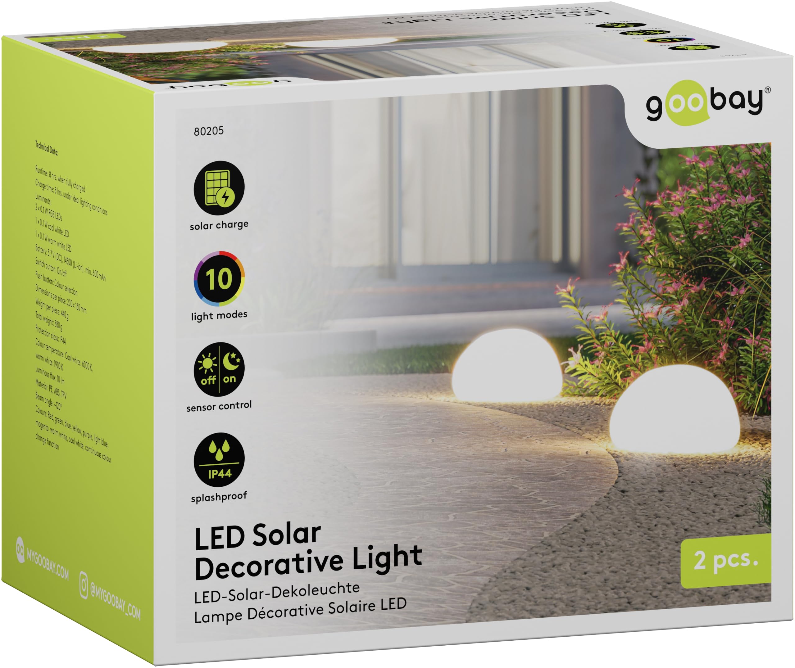 goobay Zestaw kamieni solarnych LED 24 cm, kula świetlna RGB do użytku na zewnątrz, IP44, odporna na warunki atmosferyczne, lampa solarna lampa dekoracyjna na taras, balkon, do ogrodu, nastrojowe