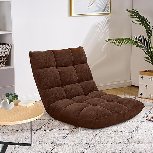 GORELAX Silla de suelo con soporte para el respaldo, silla reclinable plegable ajustable de 14 posiciones, silla de mediación con marco de acero,