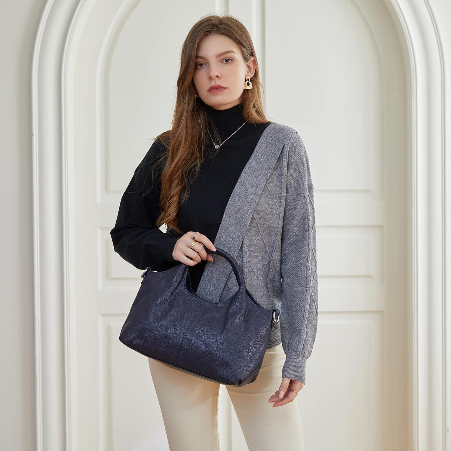 Iswee Genuine Leather Shoulder Bags Purses and Handbags for Women Satchel Designer Cross Body Hobo Medium Size Tote - Image 2