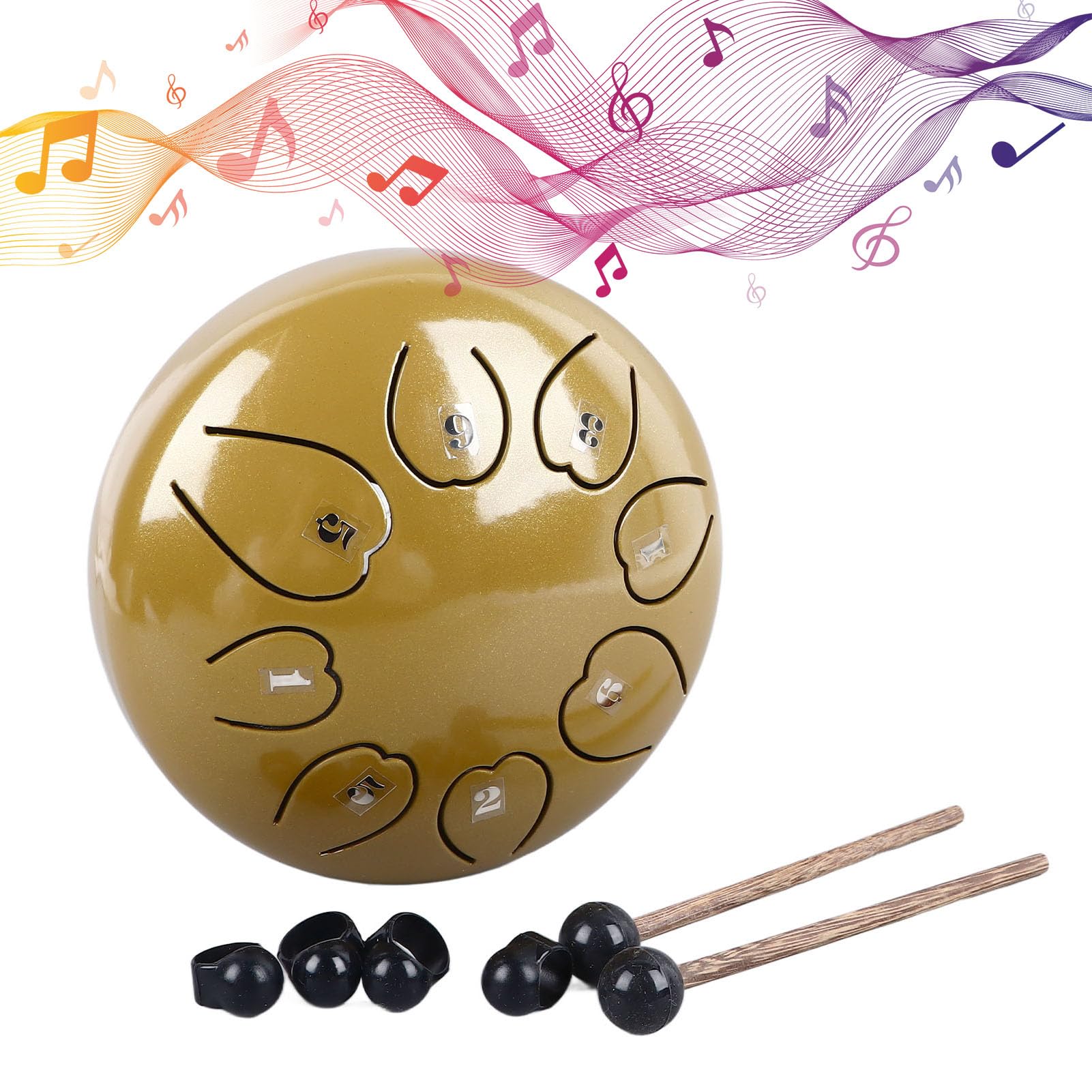 Tyenaza Tambour de Langue, 6 Pouces 8 Notes Clair Résonant Son Agréable Sans Souci Tambour à Main en Acier Mini Instrument de Percussion (Yellow)