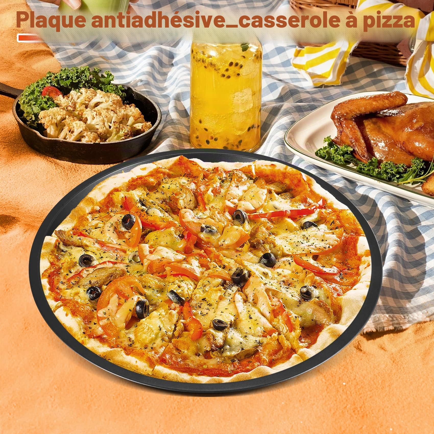 2 Pcs Moules à Pizza, Plateaux de Four à Pizza Ronds Plaque Pizza Antiadhésive en acier au Carbone, Tartes Flambées, Plaques de Cuisson pour Pizza Plat à Tarte Moule à Quiche, ∅ 28cm