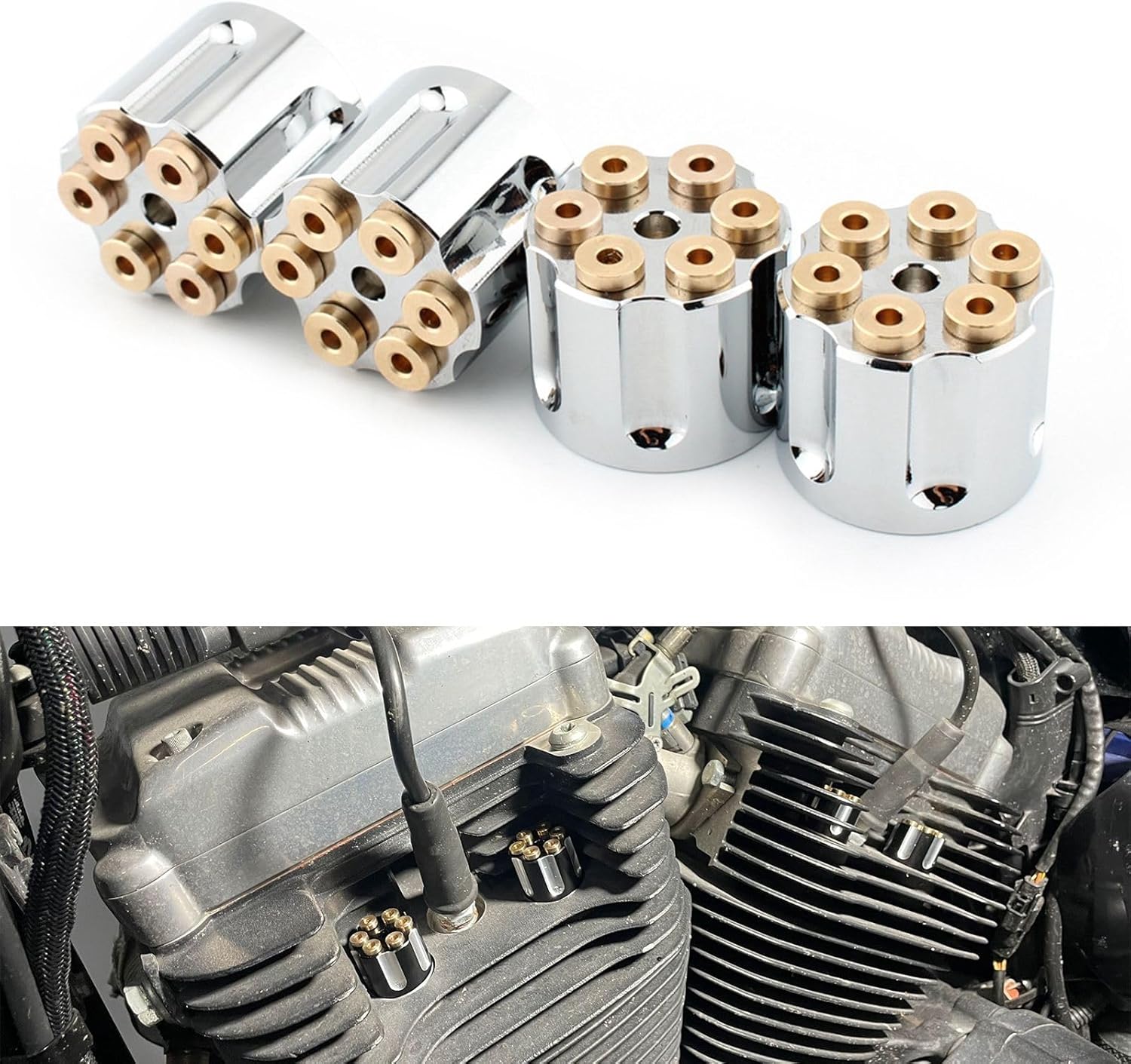 Spark Plug Screw Nut Head Bolt Cap Engine Topper Cover Fit For Harley-Davidson all Twin Cam Big Twin 1340 Evo Sportster models 1958-later 4 x Chrome