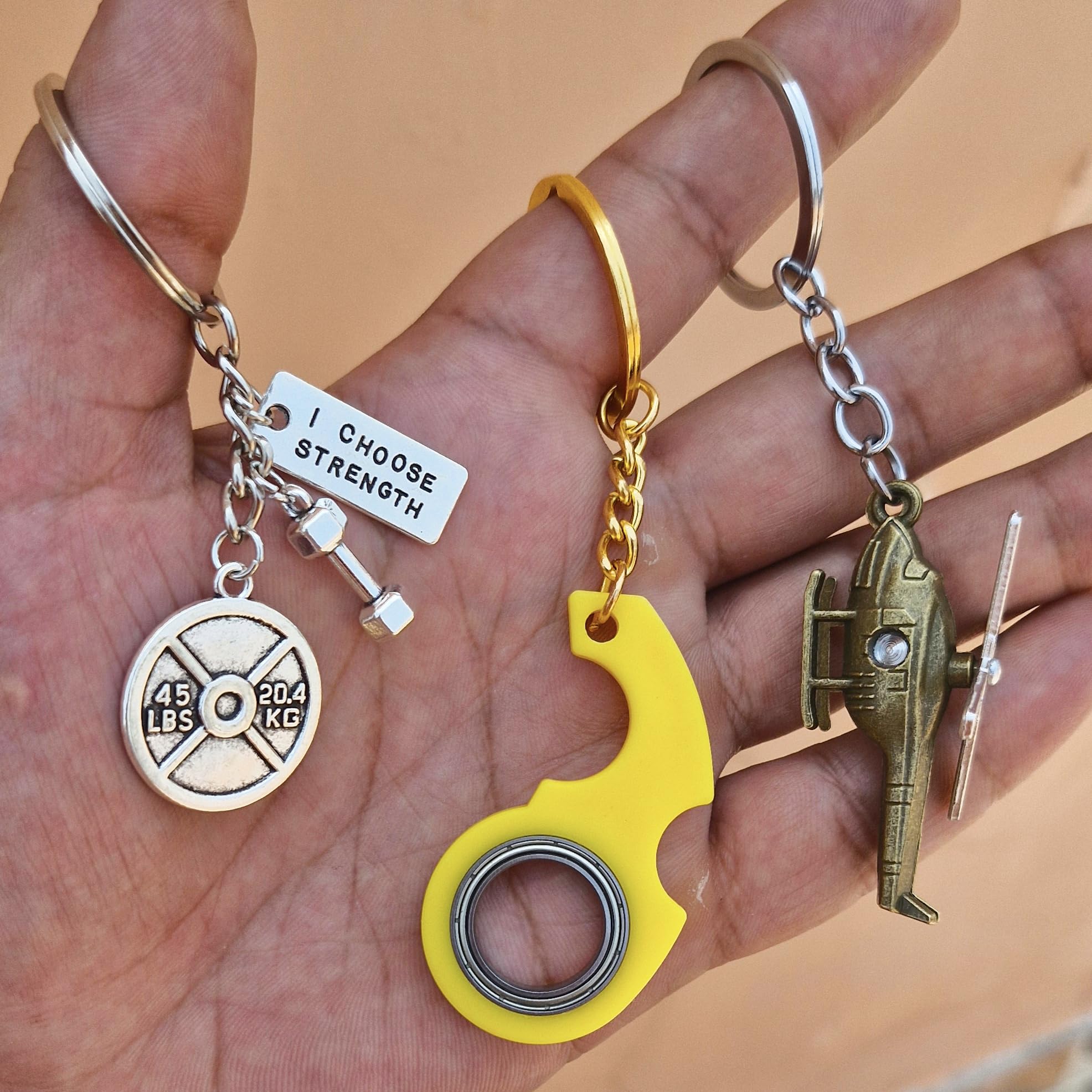 Set of 3 Ninja Spinner, Helicopter Spinner & Gym Equipment Keychains for Boys, Men, Bike, Car, Girls | Ninja Spinner Keychain | Gym Keyring | Helicopter Keychain-image-10