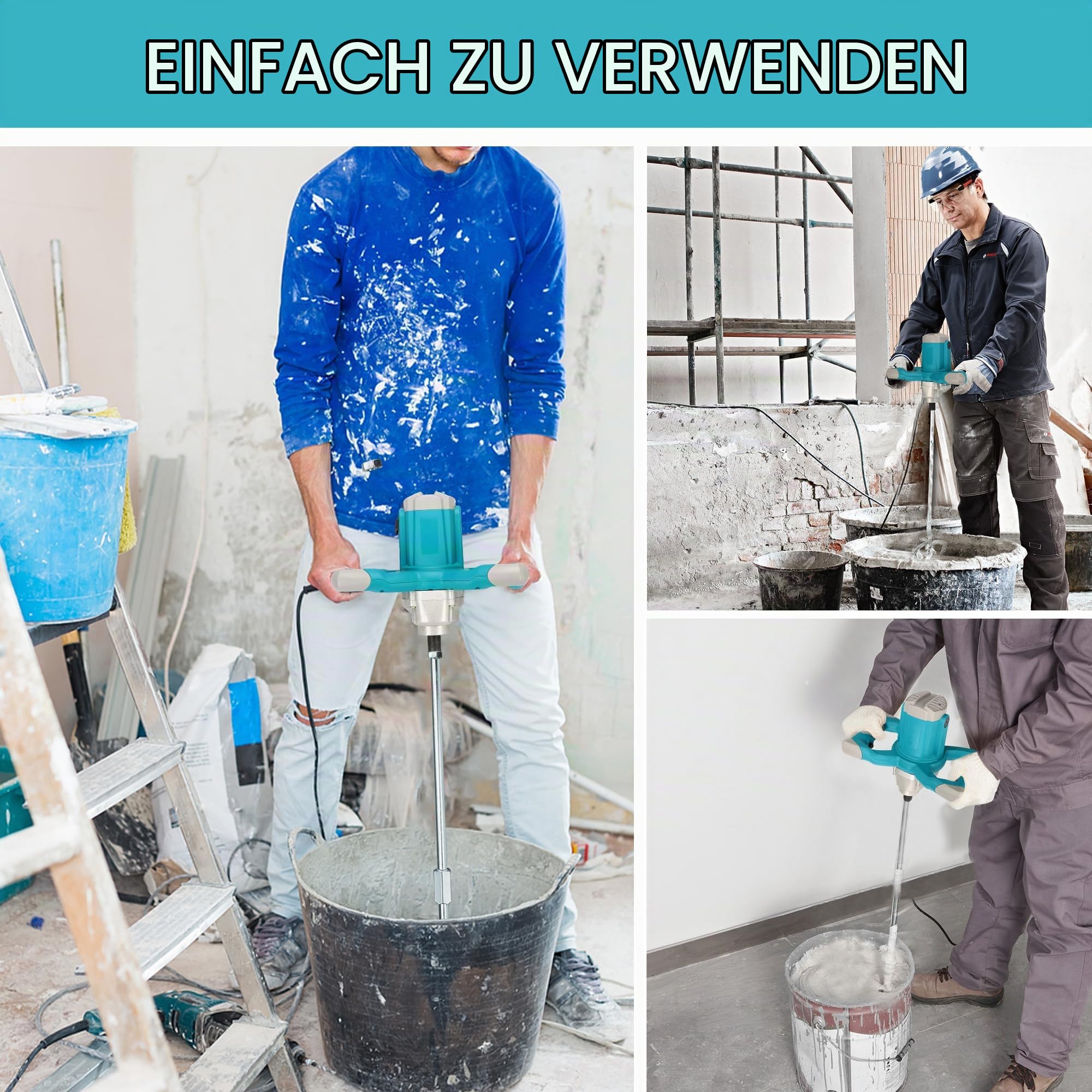 Elektrischer Hand-Zementmischer, 2600 W elektrischer Betonmischer mit 6 Geschwindigkeiten, 220 V Hand-Schlammmischer für Motar, Farbe, Fugenmörtel, Gips, Dünnbettmischer, Futterrührwerkzeug