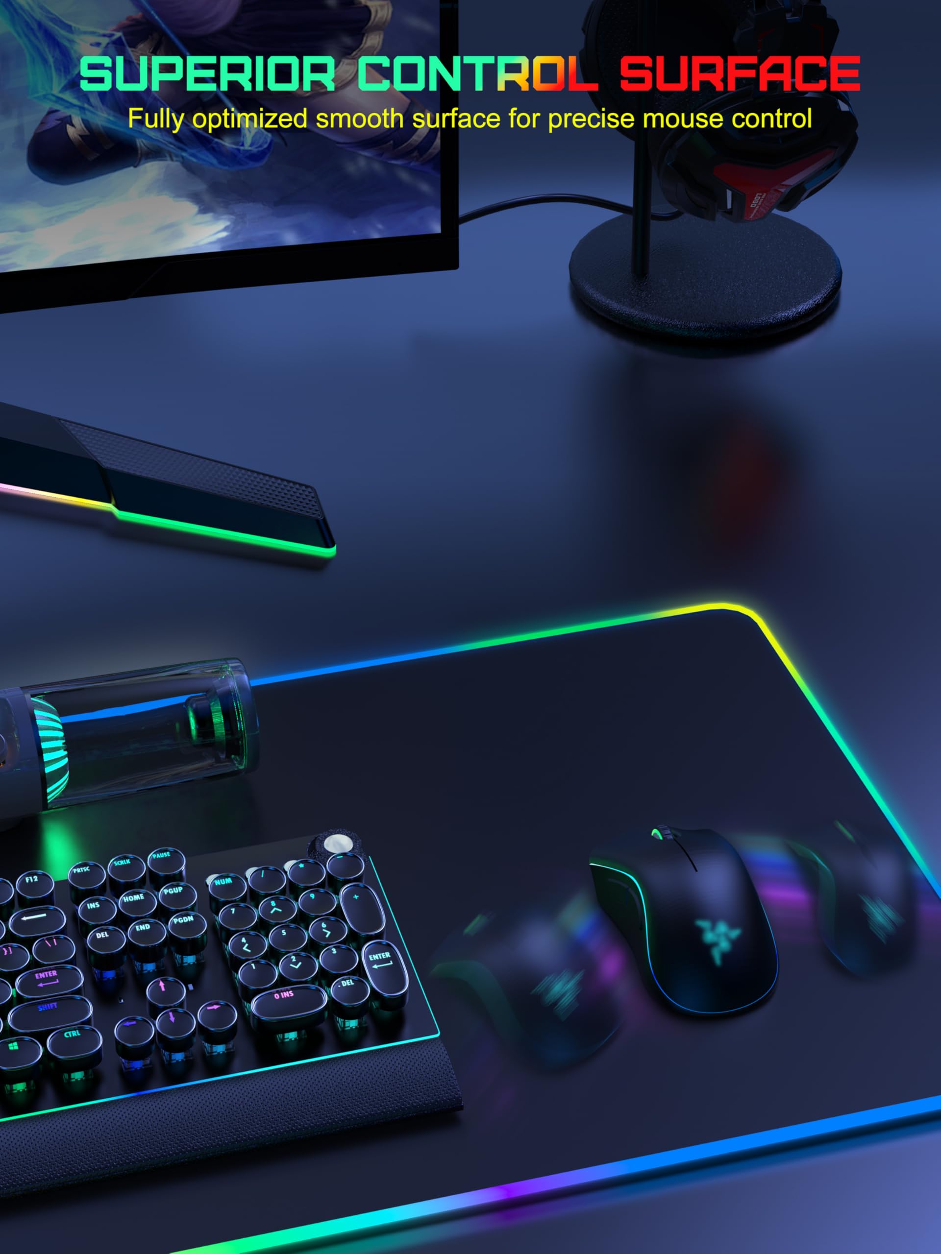 TopMade Alfombrilla de mouse de carga inalámbrica, alfombrilla de mouse RGB para juegos en casa, oficina, 31.5 x 15.8 pulgadas, XXL, alfombrilla de escritorio grande, almohadilla de teclado