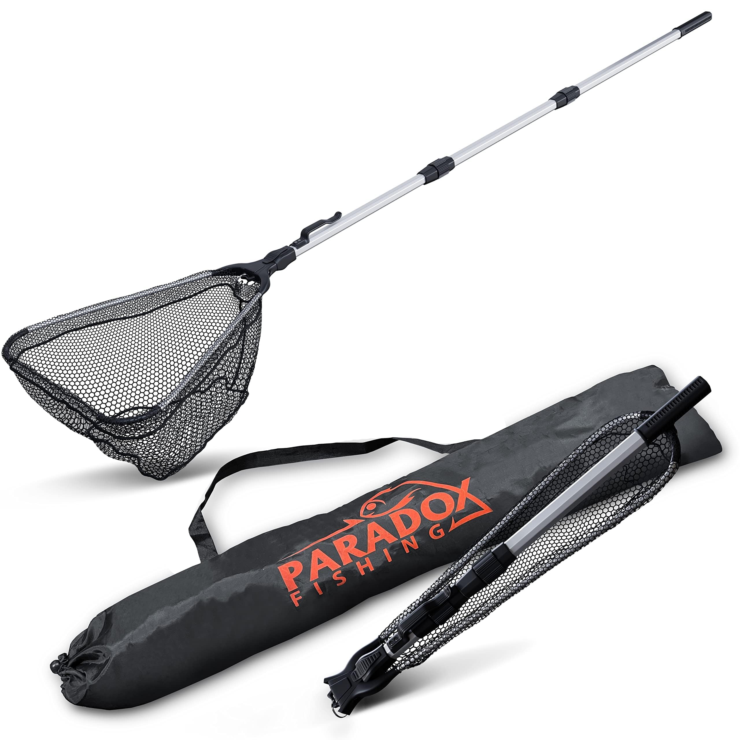 Paradox Fishing Red de pesca de goma, 2,1 m, telescópica, engomada, 2,1 m