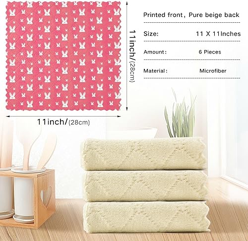 Miniatura 4 de Happy Easter Rabbit Bunny 6 Pack Absorbent Kitchen Towel Microfiber Print Quality Car Drying Towels Reusable for Restaurant Sink
