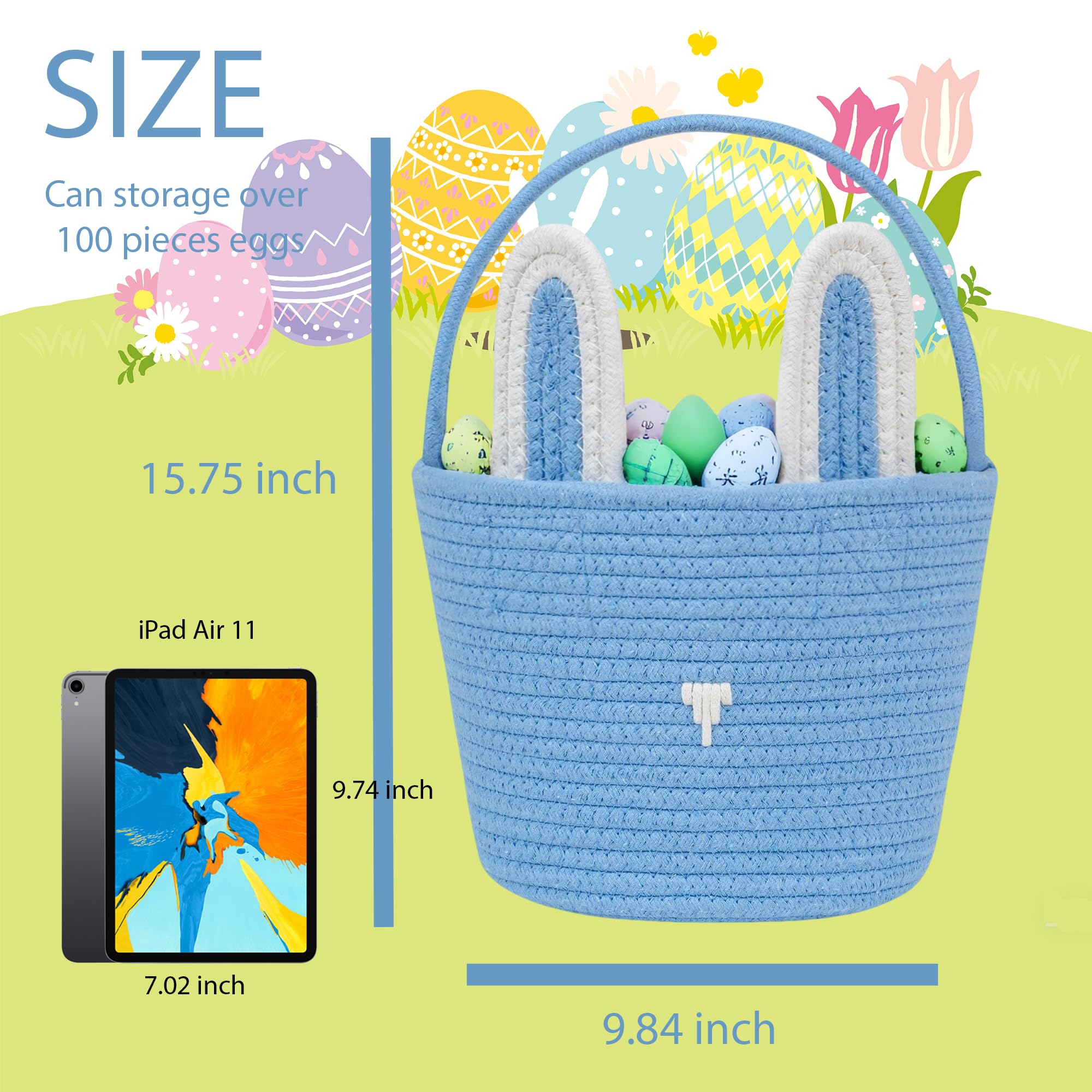 Easter Basket,Bunny Easter Baskets,Easter Buckets for Kids Girls Boys Easter Egg Hunting Basket,Bunny Rabbit Easter Tote Bags for Easter Decorations Candy Gifts Toy(Grey)