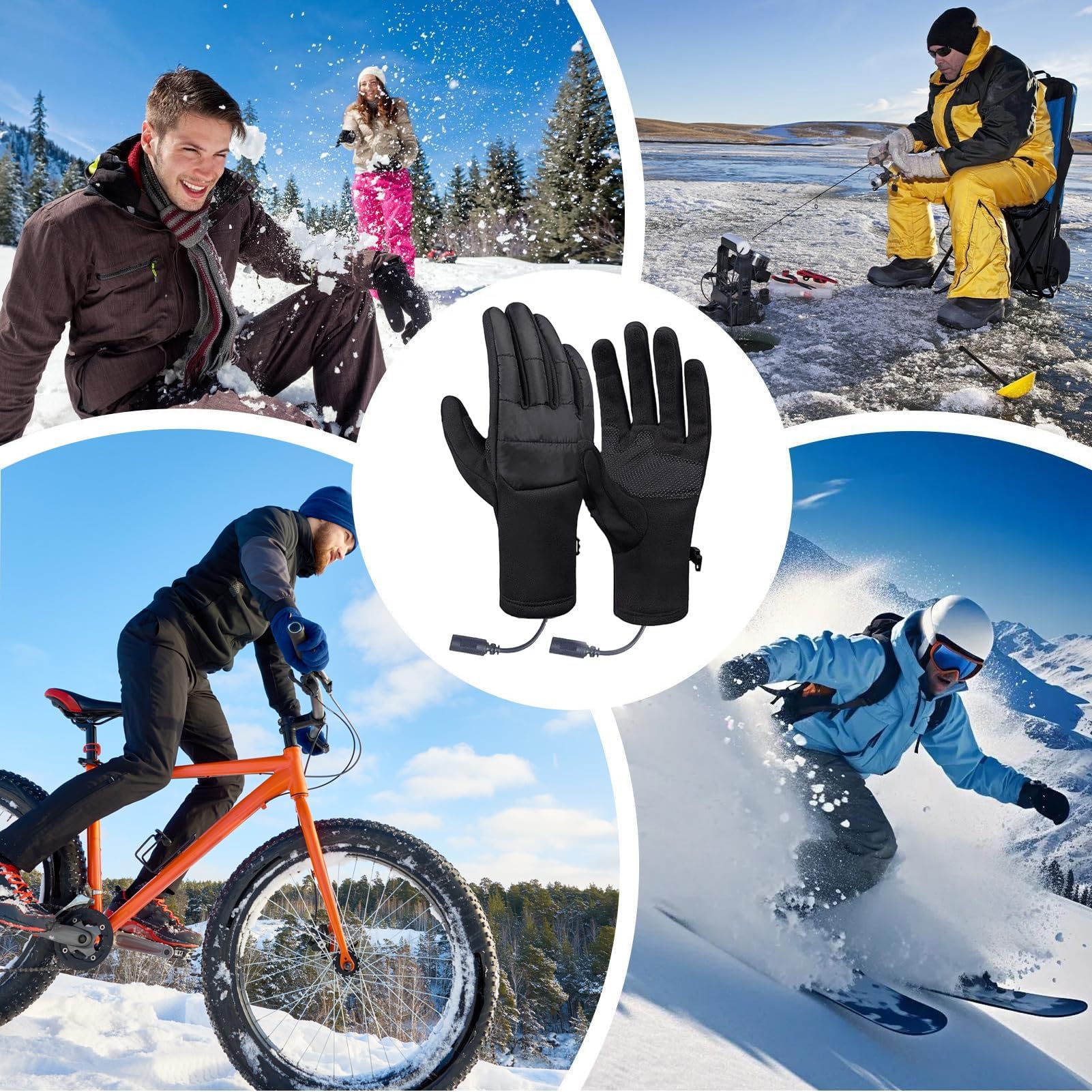 ZH1YFD Rękawiczki podgrzewane - Elektryczne rękawice robocze Damskie rękawiczki z ekranem dotykowym USB | Narciarstwo na świeżym powietrzu Snowboard Jazda na rowerze Sporty rowerowe Ciepłe zimowe