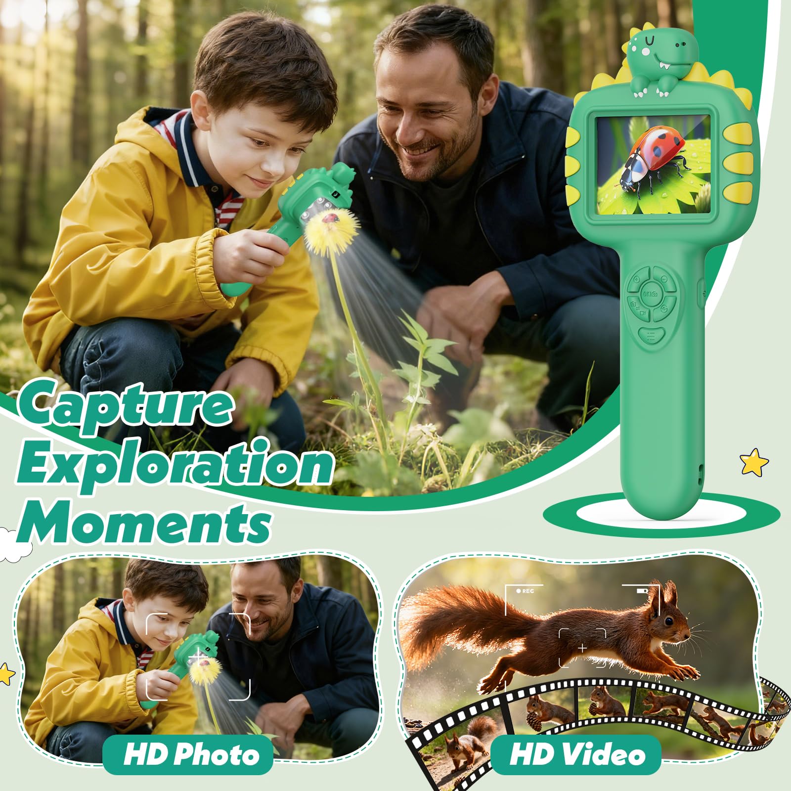 Microscope for Kids Gifts Toys Science, Mini Handheld Digital Pocket Microscope Requiring Direct Surface Contact, Educational STEM Toy for Boys Girls Ages 8–12, Christmas Birthday Gift Idea