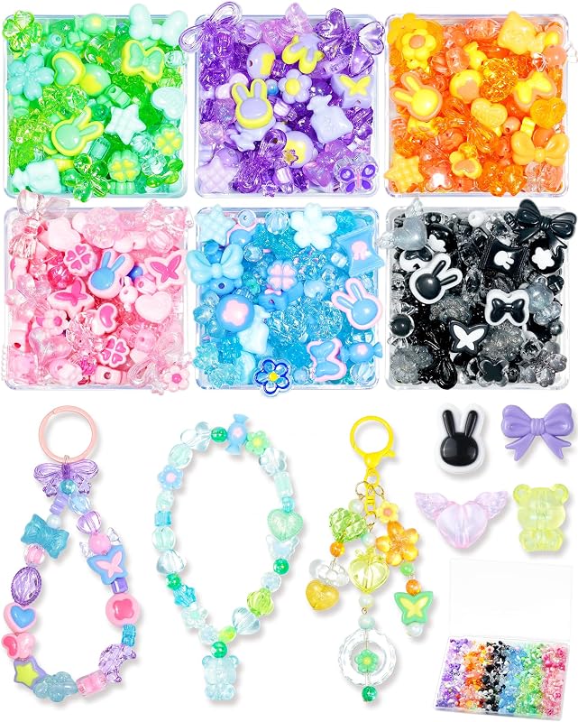 FIVEIZERO 480 cuentas acrílicas surtidas para hacer joyas y pulseras | 6 colores vibrantes, formas lindas mixtas, ligero y duradero, acabado de superficie lisa, ideal para dijes y manualidades.