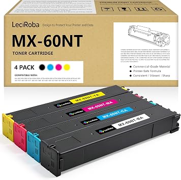 LeciRoba Compatible MX60NT Toner Cartridge Replacement for Sharp MX-60NT MX60NT for MX3071 MX3070N MX3051 MX3050 MX2651 MX3570N MX2630 MX3550N MX3050 BCMY, 4-Pack