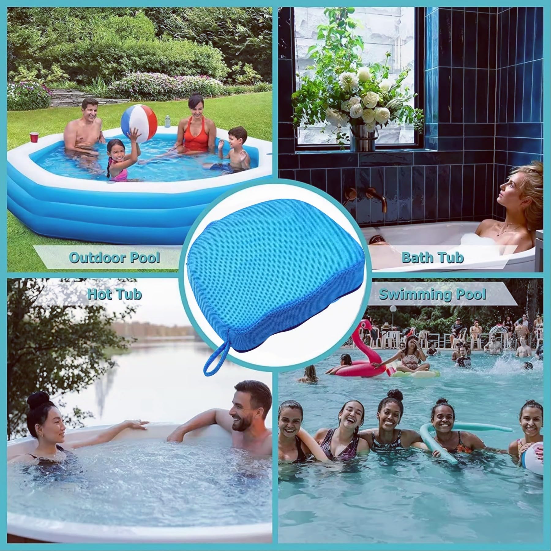 Whirlpool-Sitzerhöhung, 3D-Luftnetz, tauchfähig, beschwertes Spa-Kissen mit rutschfestem Mikro-Punkt-Boden, 38 x 30 x 13 cm (U Shape Blau)
