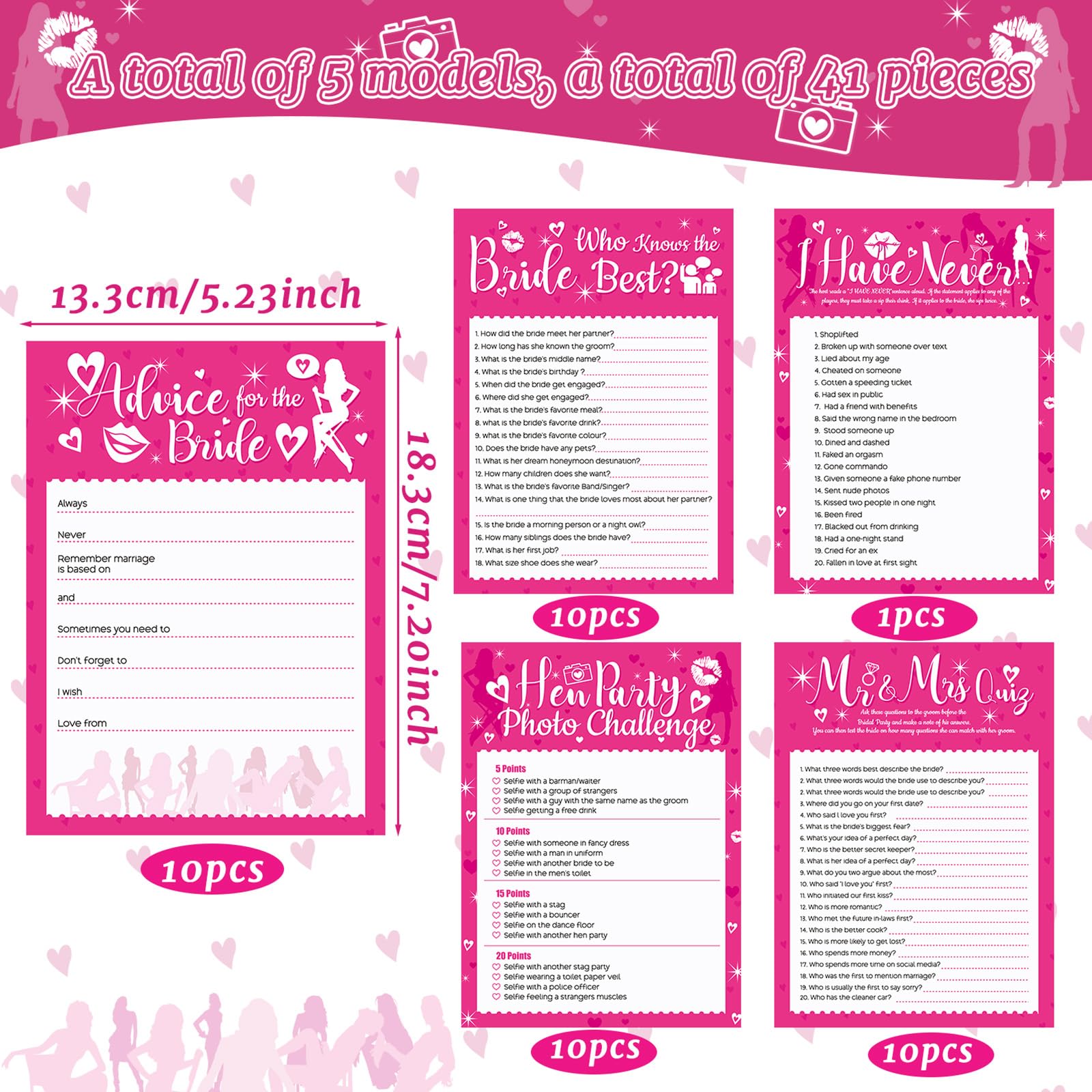 HOWAF 41 Hen Party Games, Includes 5 Games, Advice for the Bride Cards Who Knows The Bride Best, Mr & Mrs, I Have Never - Image 2