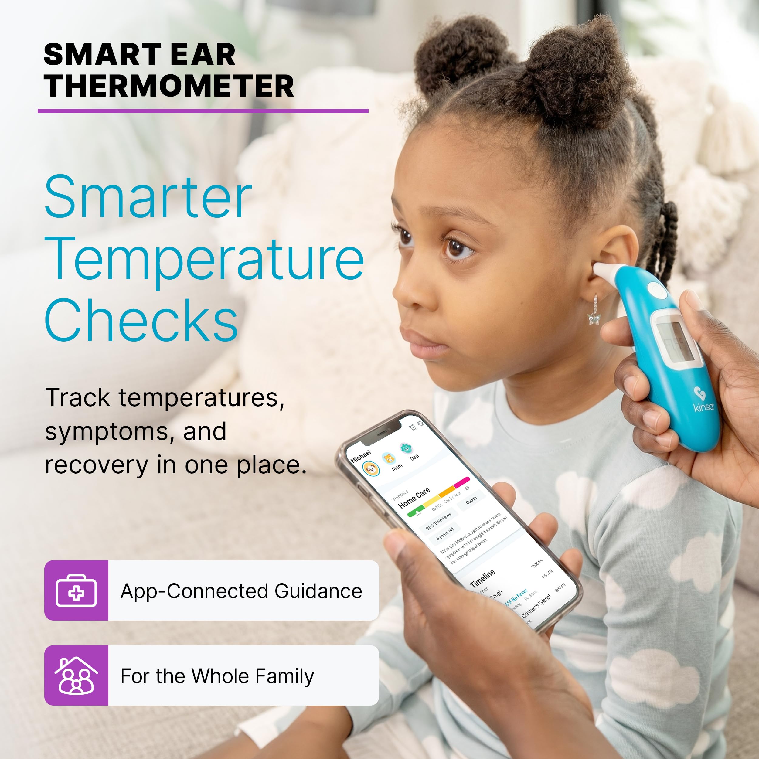 Kinsa Intelligentes Ohr-Digital-Thermometer für Fieber, präzise, schnell, medizinisches Infrarot-Termometro für Babys, Kinder, Erwachsene, FDA-zugelassen für Körpertemperaturmessungen, verbessert für