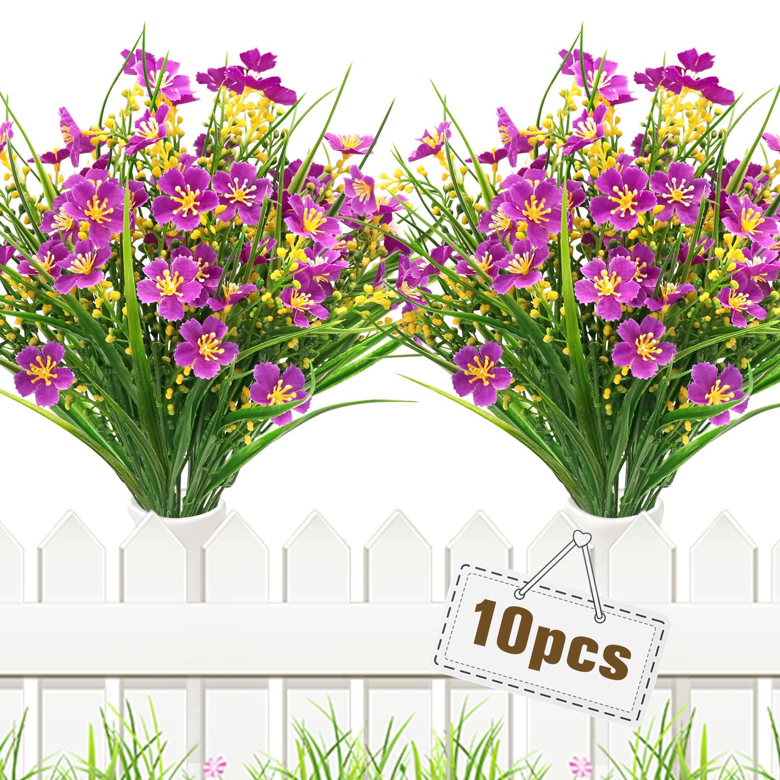Yueshop 10 Bundles Artificial Flowers, UV-Resistant Artificial Plants Outdoor Realistic Faux Plastic Daisy Flower Fake Garden Plants Indoor Home Wedding Porch Window Box for Decor(Purple)