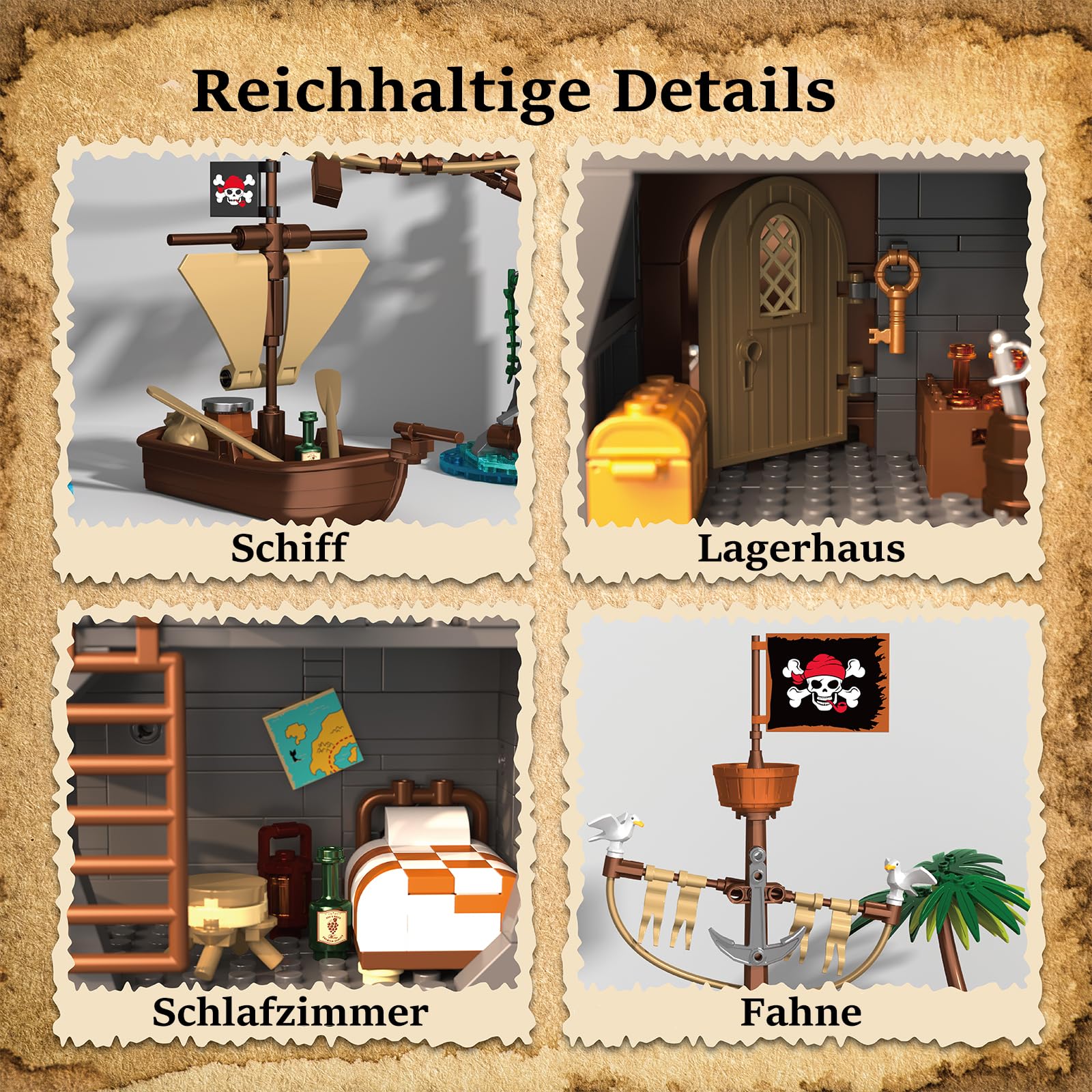 Piratenbucht Kliffhütte Mittelalter Klemmbausteine Haus, Cliffside Broken Mast Cabin Bausatz Modular Building für Erwachsene (1044 Teile)