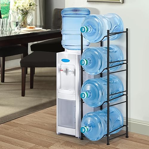 Miniatura 8 de MOOACE Estante para jarra de agua de 3 niveles, organizador desmontable para botellas de agua de 5 galones, color negro
