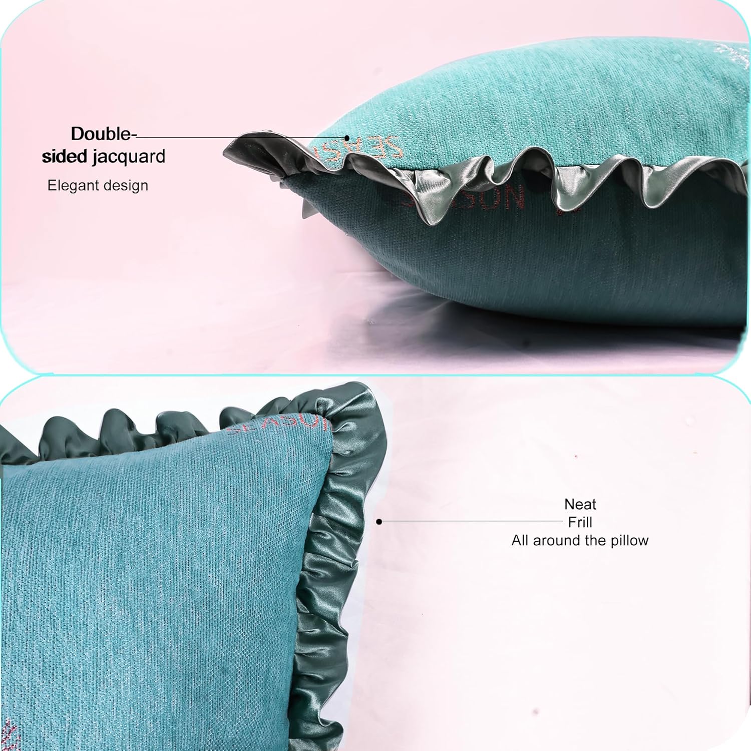 SZHELEJIAM Ruffle Throw Pillow Covers 18x18 Set of 2, Soft Chenille Jacquard Decorative Cushion Cases, Green Square Pillow Covers for Sofa Bedroom Living Room