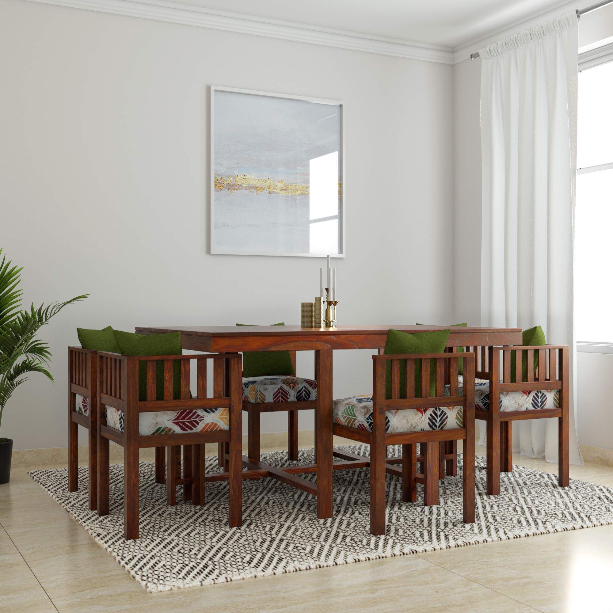 Amazon Brand - Solimo Virgo Solid Sheesham Wood 6 seater Dining Table with Chairs (Teak Finish)