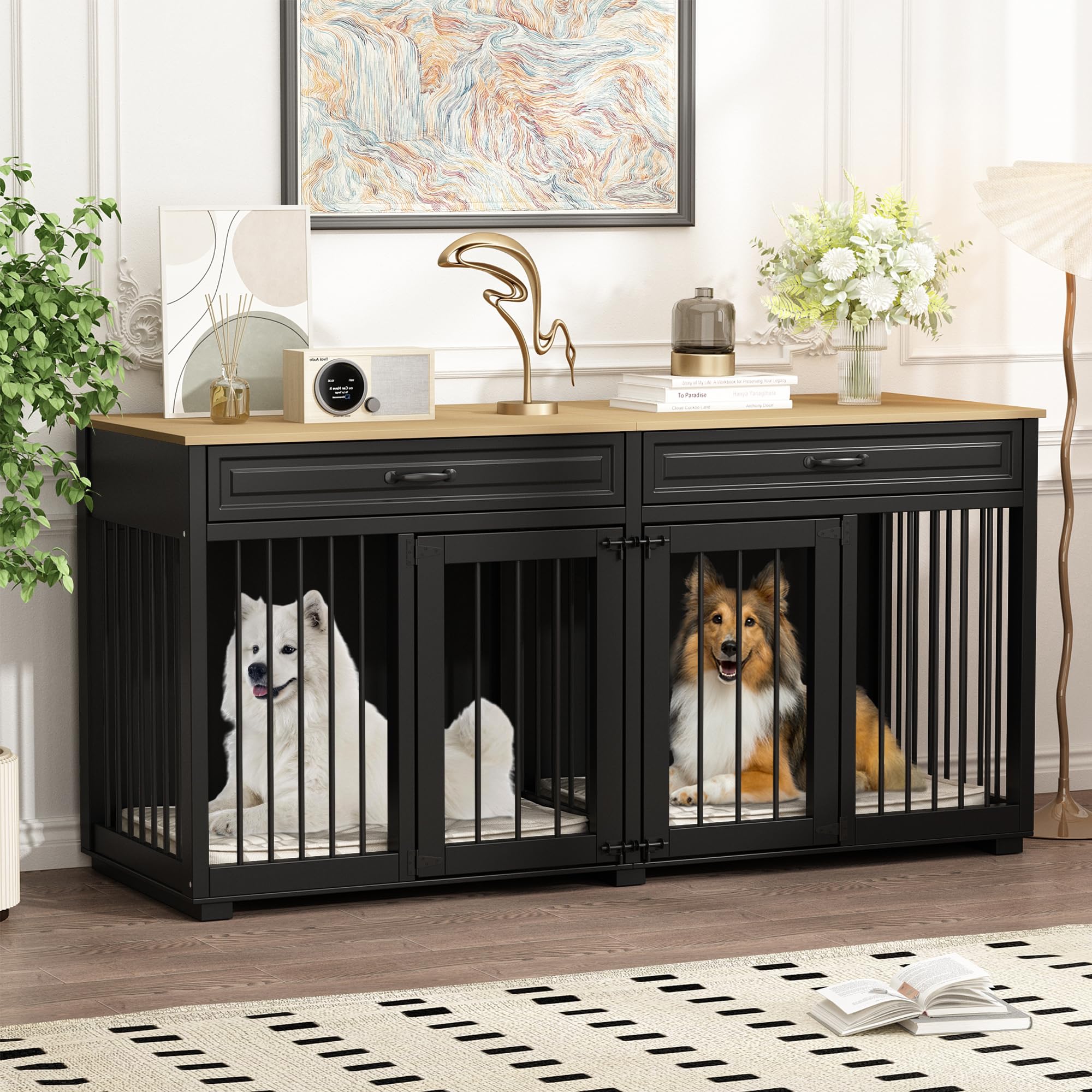 Jaula para perros PREMTURE, caja XXL de hierro resistente, caseta para perros grandes, caja para interiores, 164 x 80 x 60 cm, negro