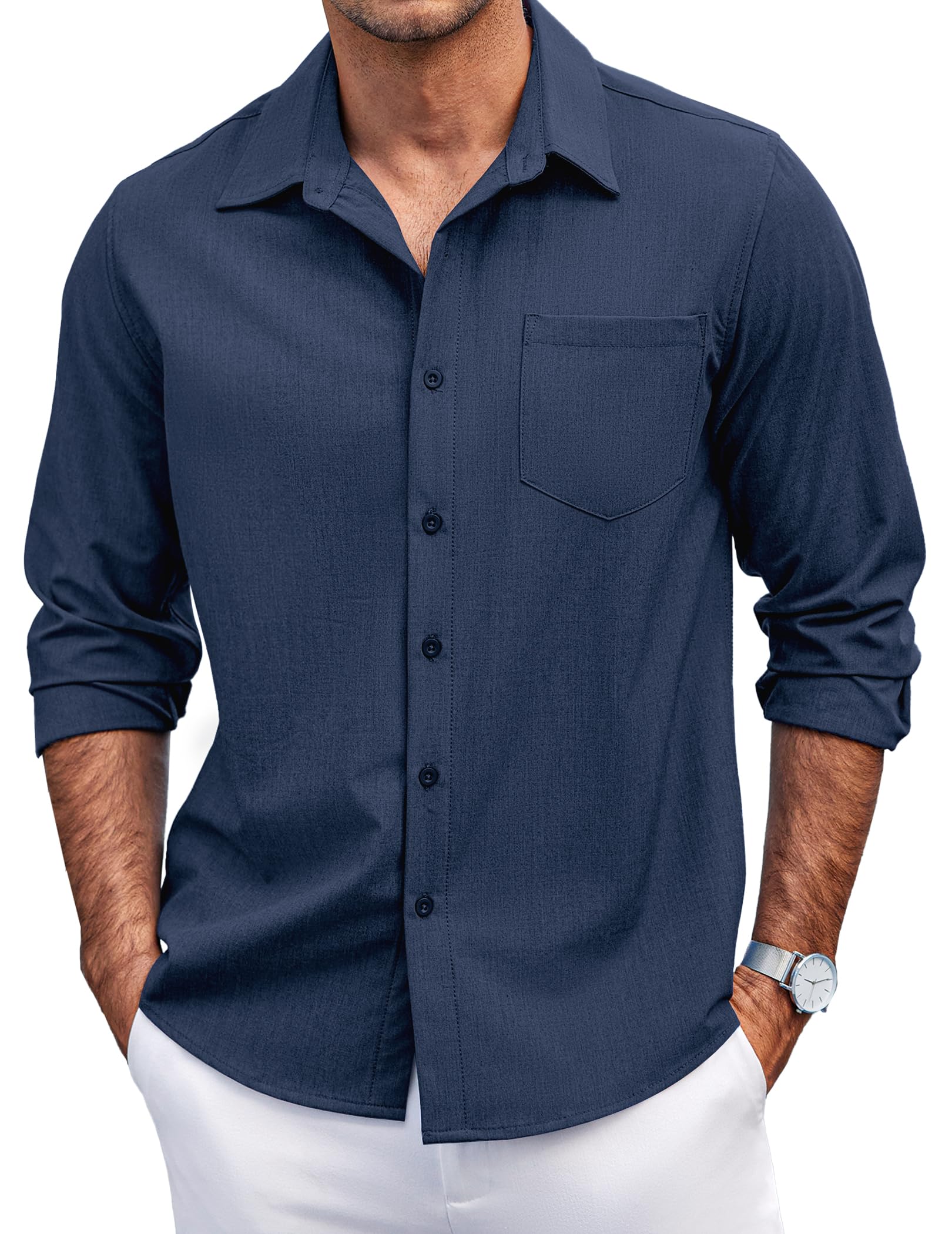 COOFANDY Men's Casual Button Down Linen Look Shirt