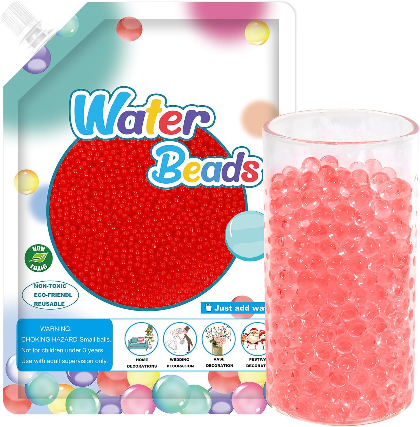 140,000 Red Water Beads, Transparent Water Gel Beads for Vase Filler, Christmas Decoration, Wedding Centerpiece, Floating Candles, Planting, Floral Decoration