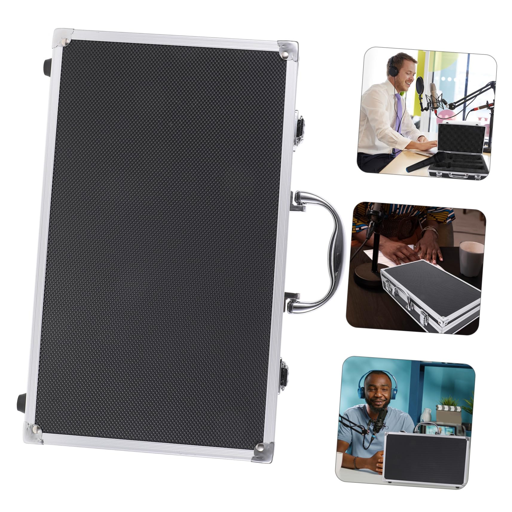 Abaodam Valigetta Microfono Wireless in Lega di Alluminio, Nera | Porta Due Microfoni, Struttura a Scomparti, Leggera e Portatile, per Registrazione e Sala Karaoke