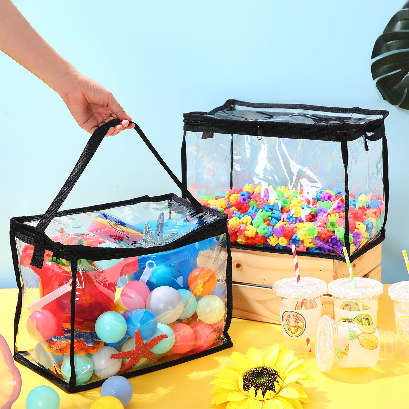 6 bolsas de almacenamiento de juguetes con cremallera, grandes bolsas de PVC transparente organizadoras de juguetes impermeables para bloques de construcción, juegos de mesa y almacenamiento de 6