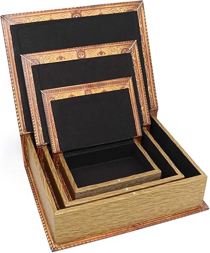 Miniatura 4 de Jolitac Cajas decorativas para libros, diseño de mapa del mundo, libro antiguo, caja invisible con tapa magnética, juego de 3 cajas de