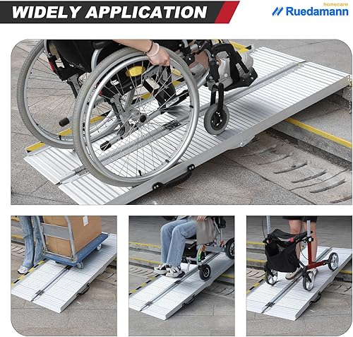 Miniatura 38 de Ruedamann Rampa portátil para sillas de ruedas de 2 pies para puertas, rampa de aluminio antideslizante para sillas de ruedas, rampa plegable