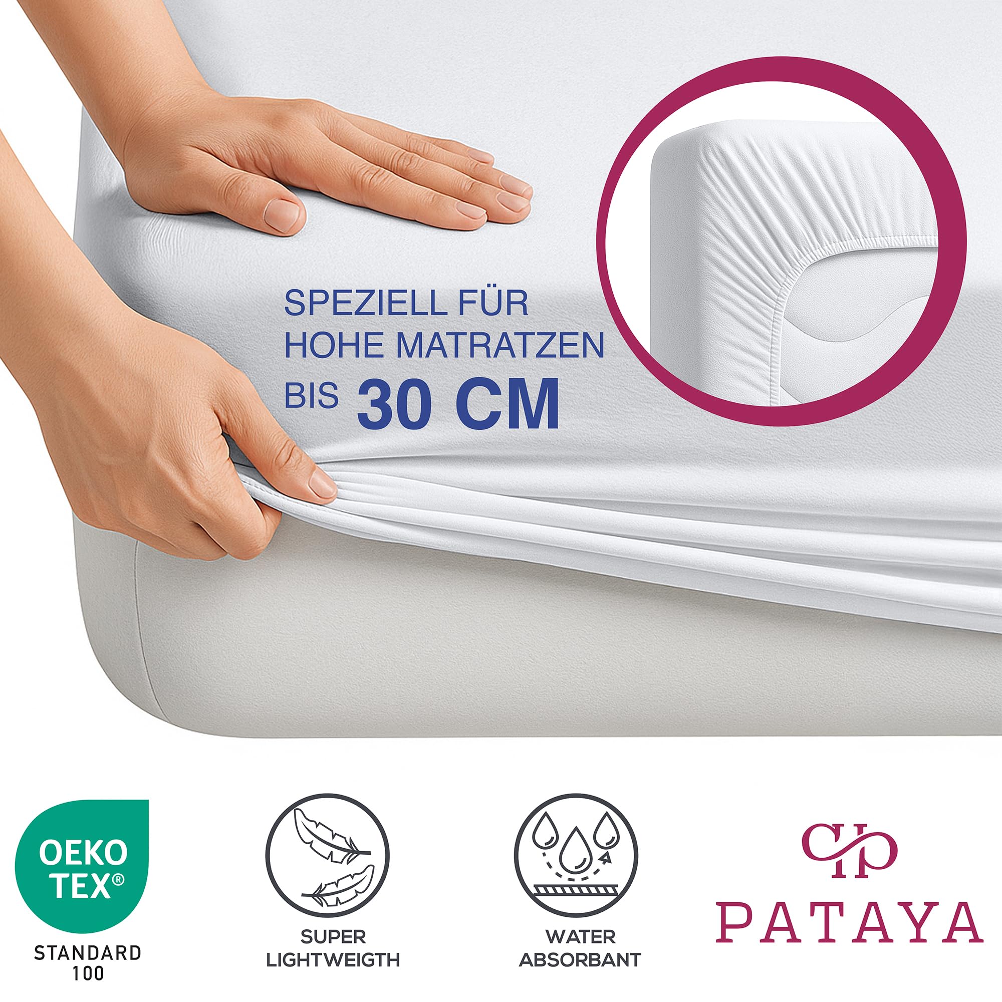 PATAYA Ochraniacz na materac 160 x 200 cm, dopasowany – wodoszczelna nakładka na materac oraz nakładka na nietrzymanie moczu, ochrona przed wilgocią, podkładka przeciw nietrzymaniu moczu (Fitted 160 x