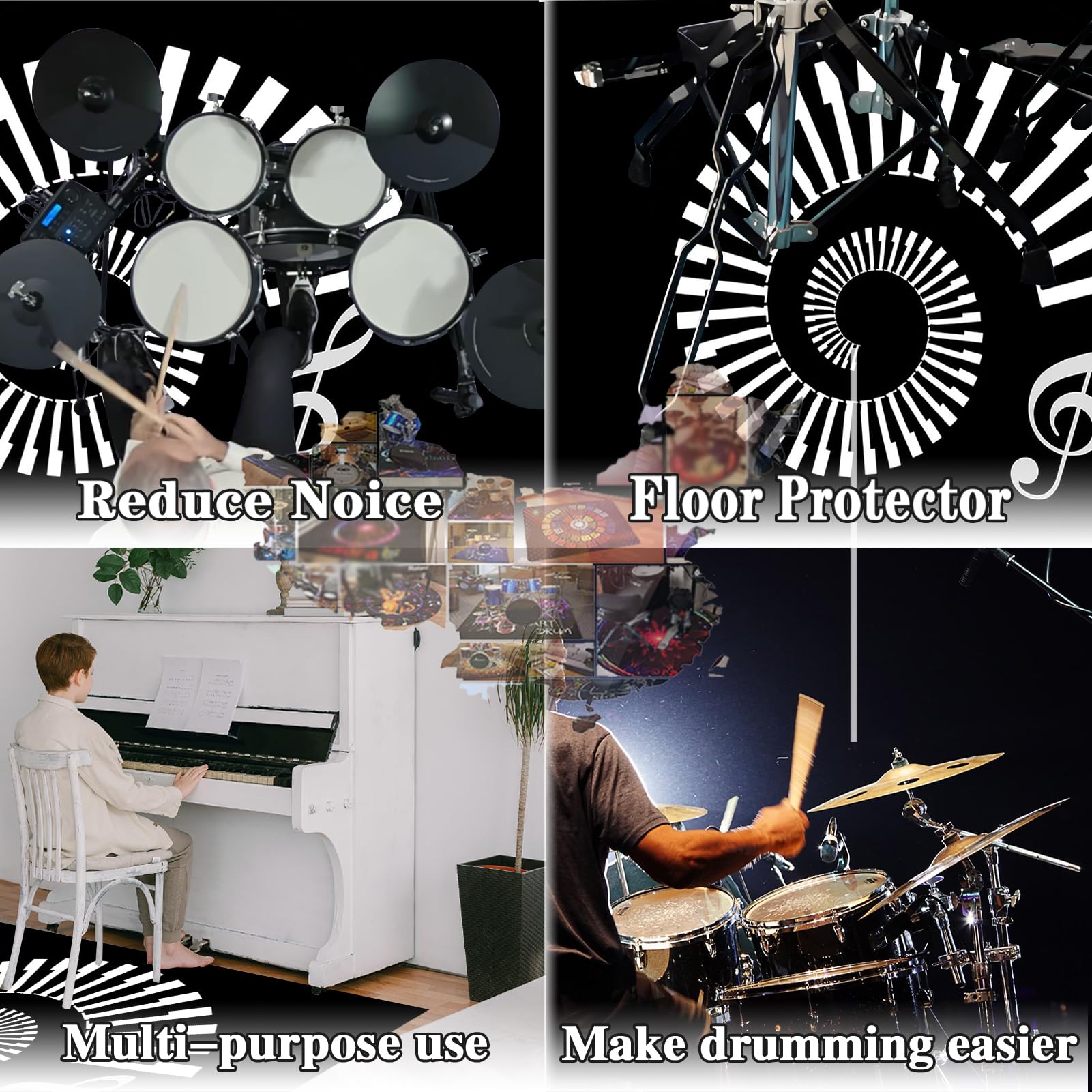 Elektroniczny dywanik perkusyjny, dźwiękoszczelna mata bębna, maty akustyczne, maty bębnowe do bębna bębna akustycznego bębna i innych instrumentów muzycznych 160 x 120 cm