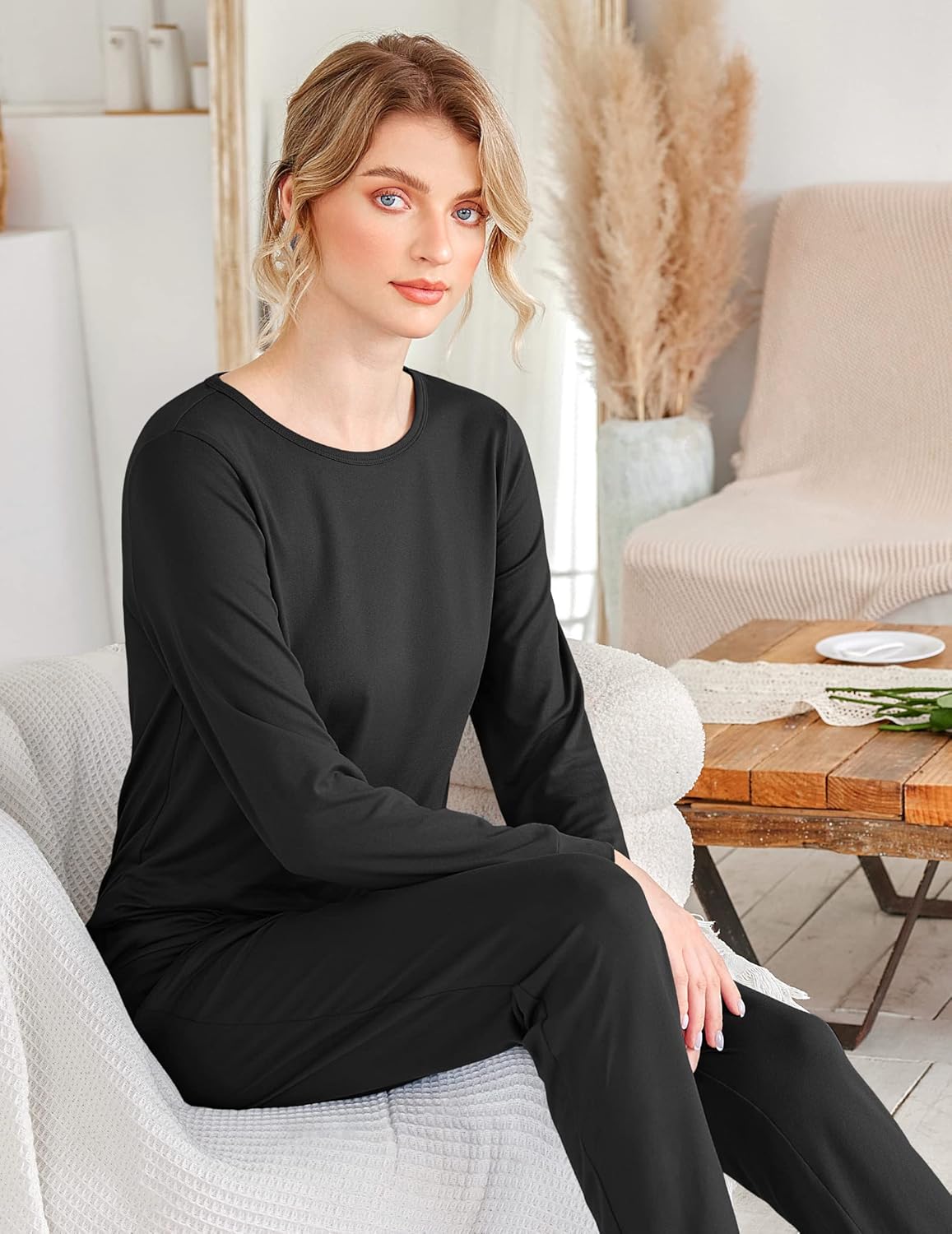 Ekouaer Womens Jogger Pajama Sets Long Sleeve Sleepwear Round Neck Nightwear Soft Pjs Lounge Sets with Pockets - Image 5