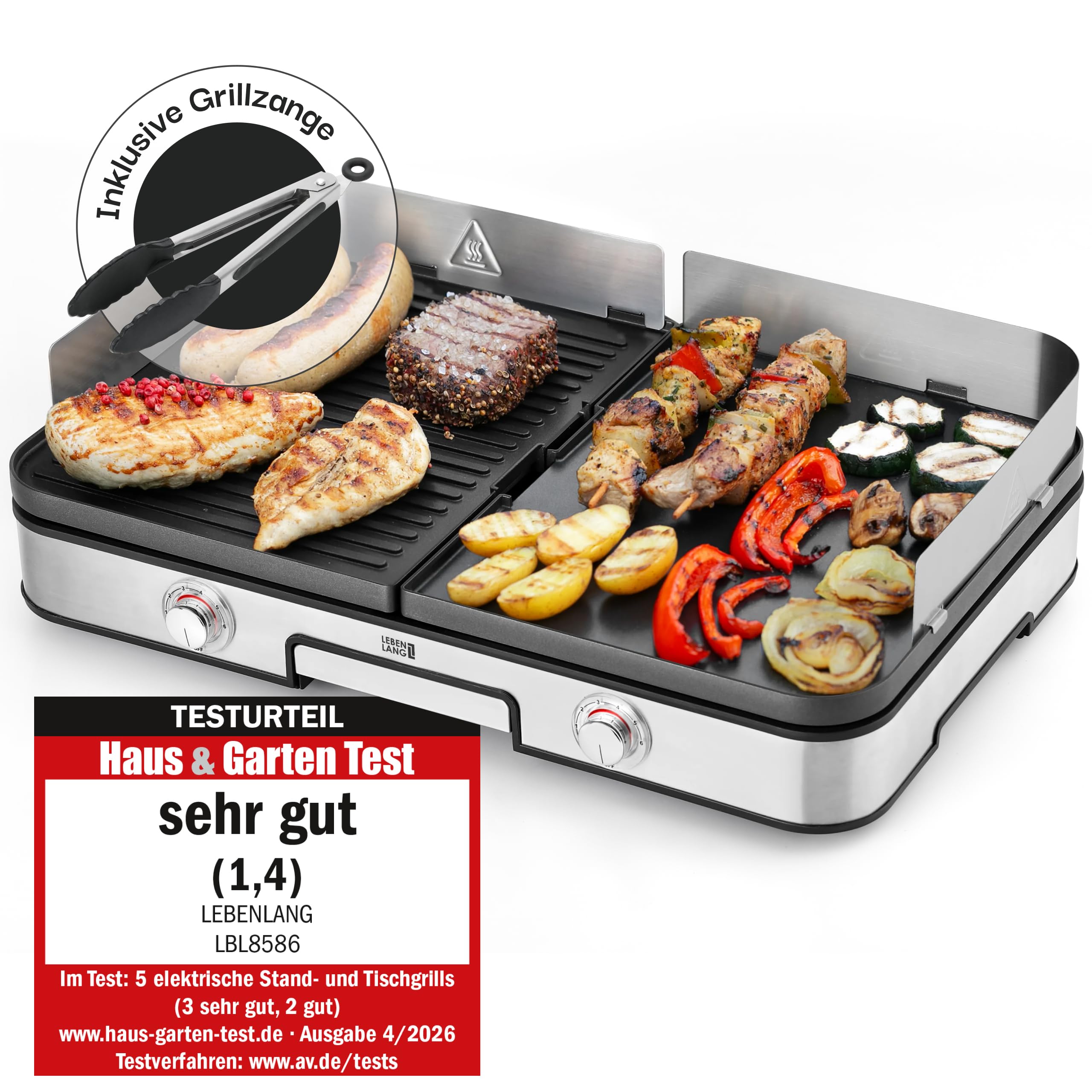LEBENLANG Elektrogrill Tischgrill elektrisch - 2400W & Inkl. Grillzange
