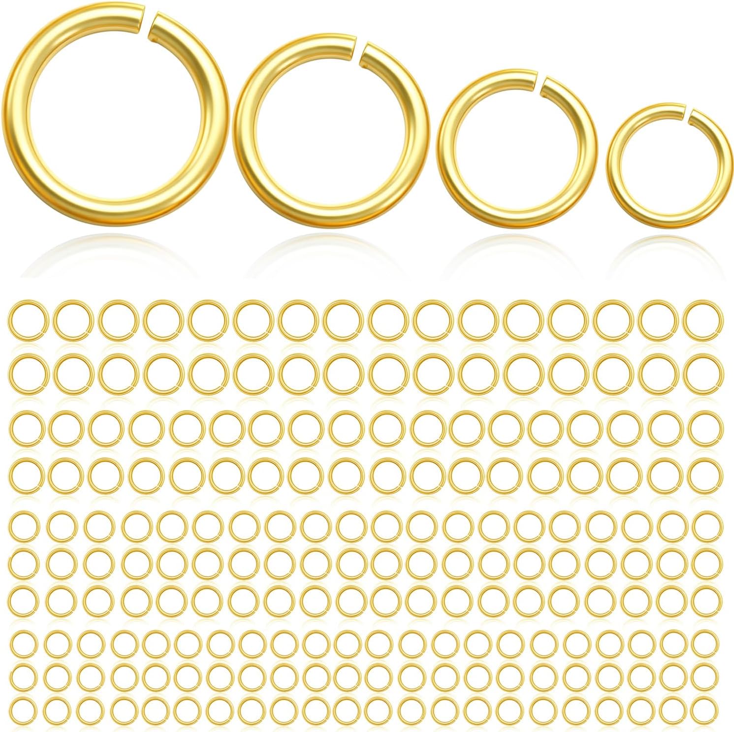 300PCs 18k Gold Plated Jump Rings for Jewelry Making, 4mm 5mm 6mm 7mm Earring Bracelet Necklace Finding & Supplies (18K Gold Plated)