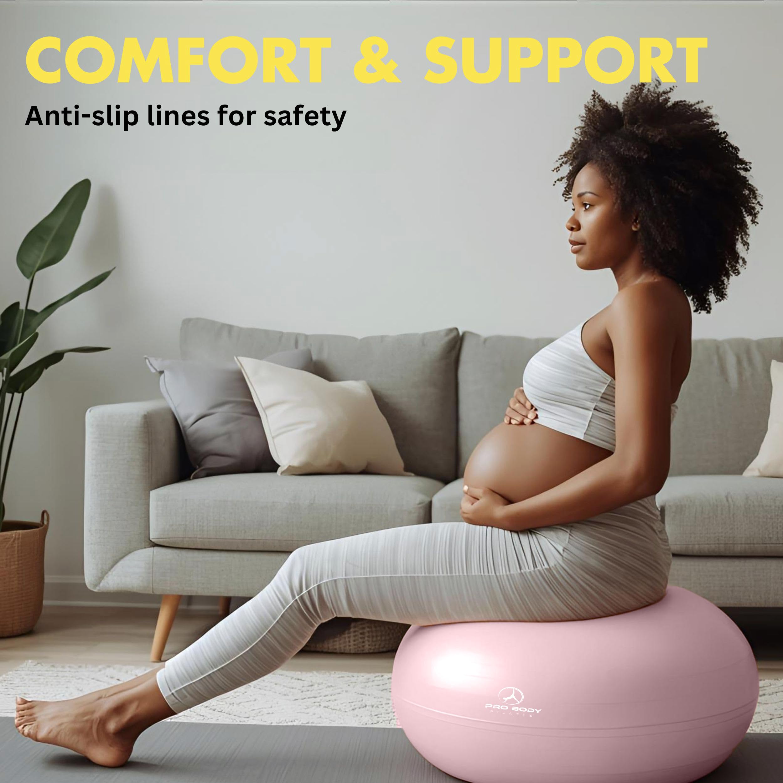 ProBody Pilates Palla per il parto – Palla per esercizi di gravidanza con libro, palla da yoga per esercizi prenatali e postnatali, palla per gravidanza