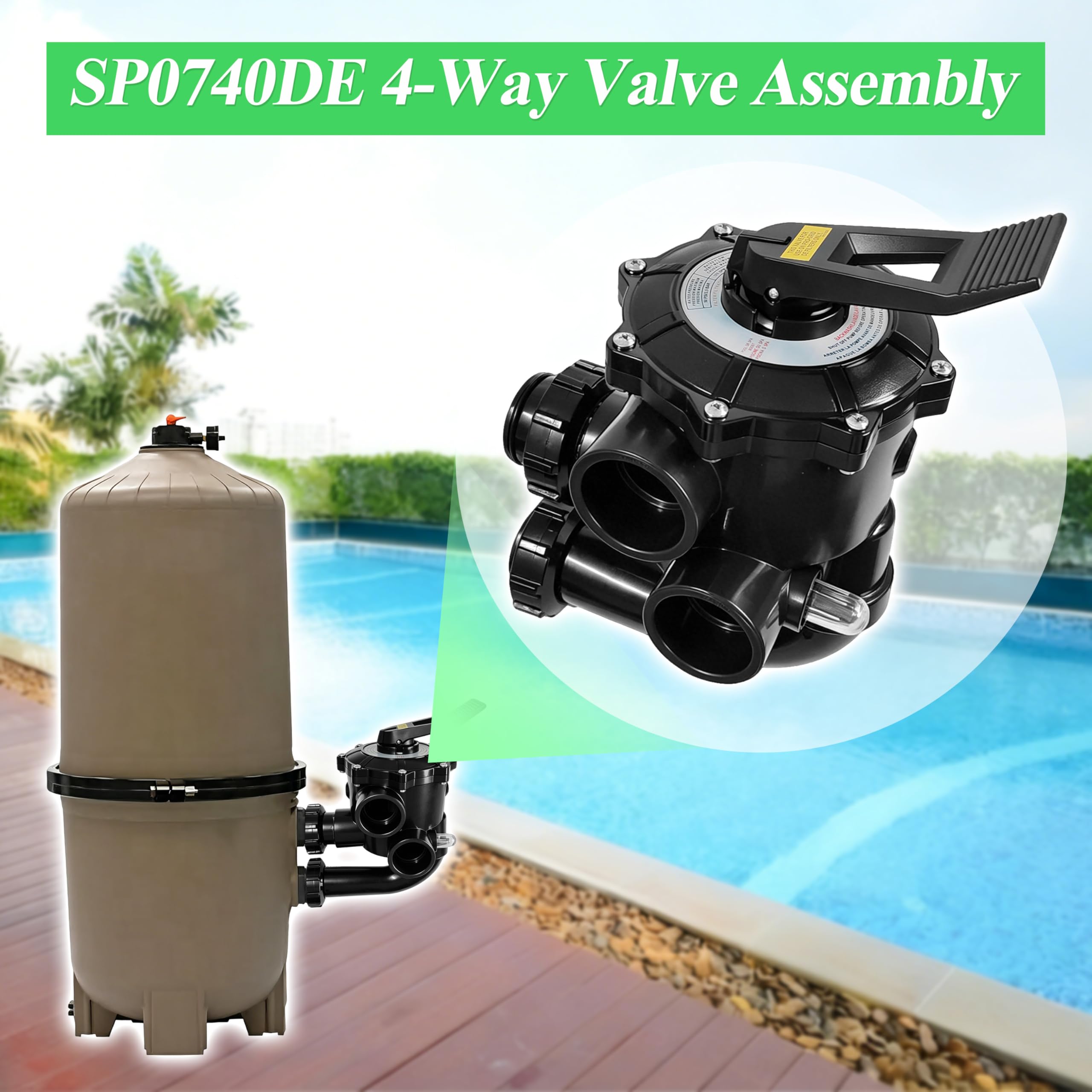 SP0740DE - Conjunto de válvula de repuesto para Hayward compatible con filtro D.E. Válvula SKT de 4 vías de 5 cm