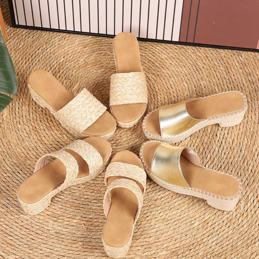 Women's Wedges Slides Sandals Espadrilles Platform Sandals Open Toe Fashion Summer Outdoor Beach Apricot Sandals Size 9 - Image 7