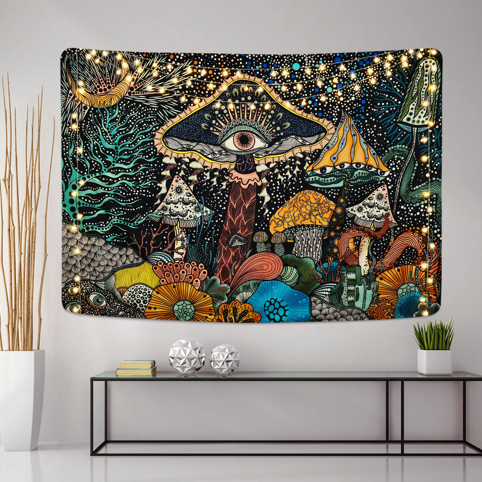 Yrendenge Grzyb, gobelin, oczy, wiszące, morskie stworzenia, gobelin, estetyczne gobeliny artystyczne, abstrakcyjne ocean, tajemnica, dekoracyjne wiszące na ścianę do sypialni, 150 x 130 cm