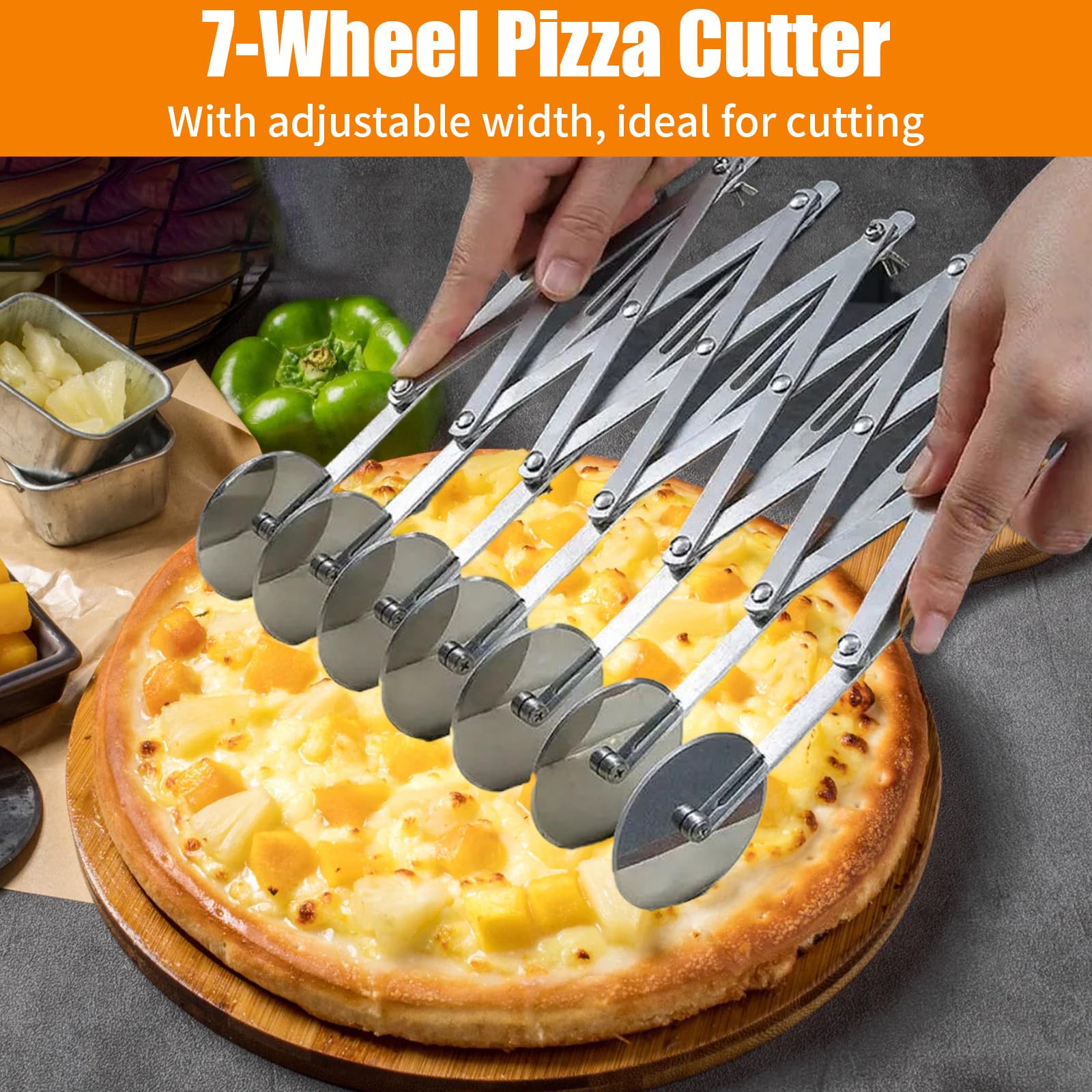 Cortador Pizza Ruedas 7 Acero Inoxidable Apto Lavavajillas, Cortapizzas Multifunción Ancho Ajustable