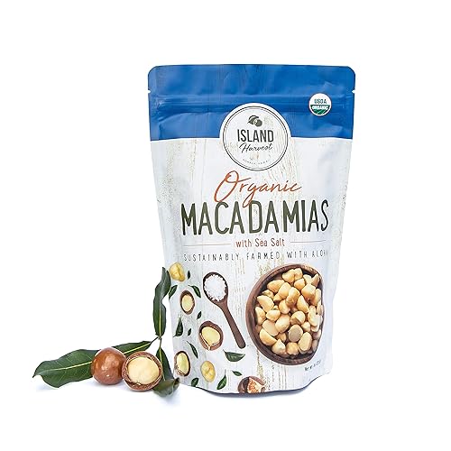 Island Harvest Nueces de macadamia orgánicas con sal marina, nueces 100% hawaianas aptas para dieta cetogénica nueces de macadamia sin OMG