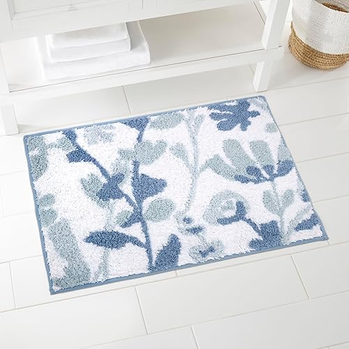 IZOD - Alfombra de baño, alfombra de baño de algodón, decoración floral de baño, artículos esenciales para dormitorio (azul místico, 20 x 30