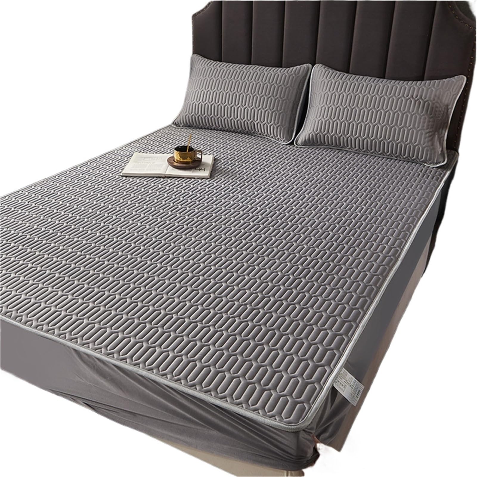 Sábana de seda helada y látex de verano color caqui de 180x220cm con 2 fundas de almohada