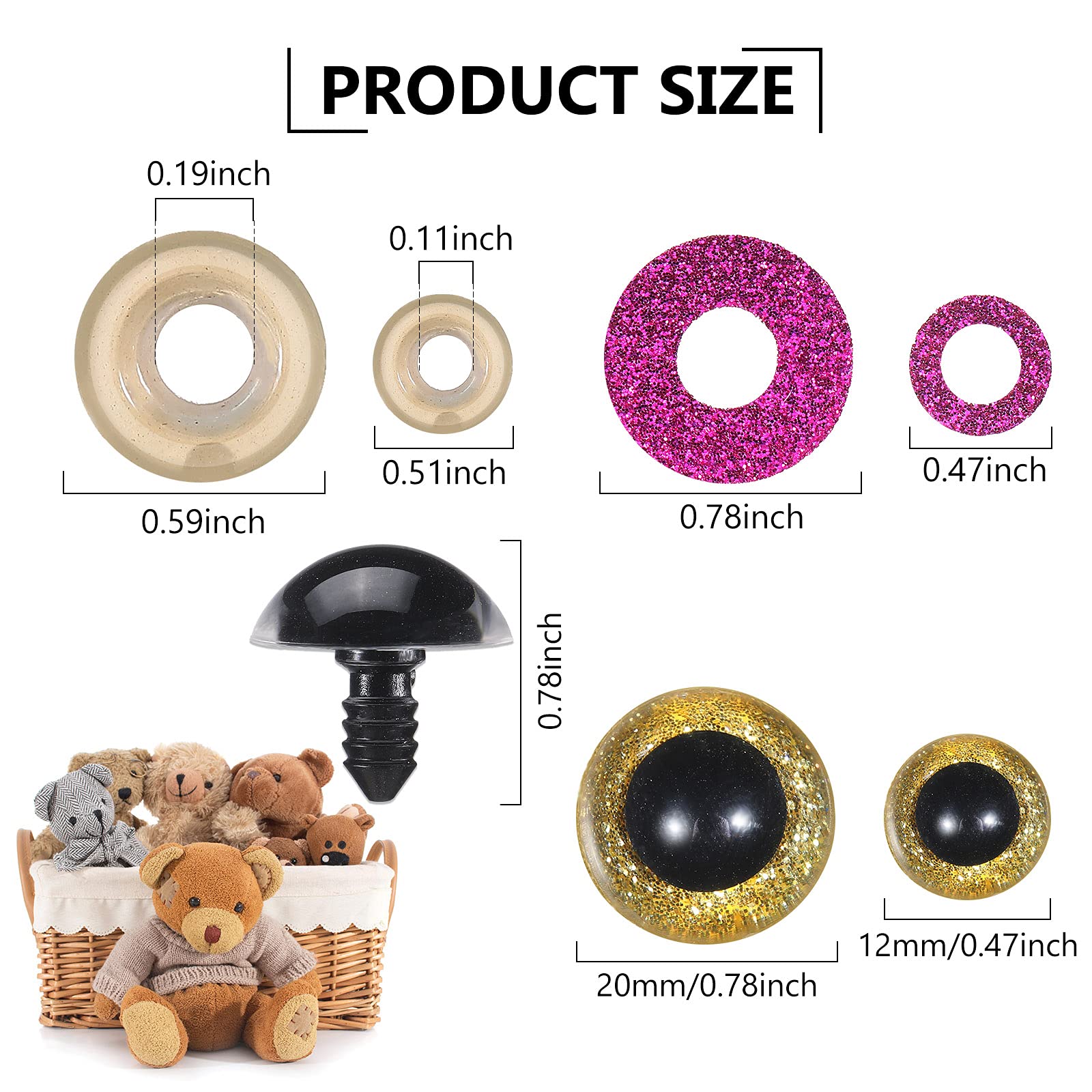 Harrycle 120 Pieces 12 mm and 20 mm Safety Eyes Stuffed Animal Eyes