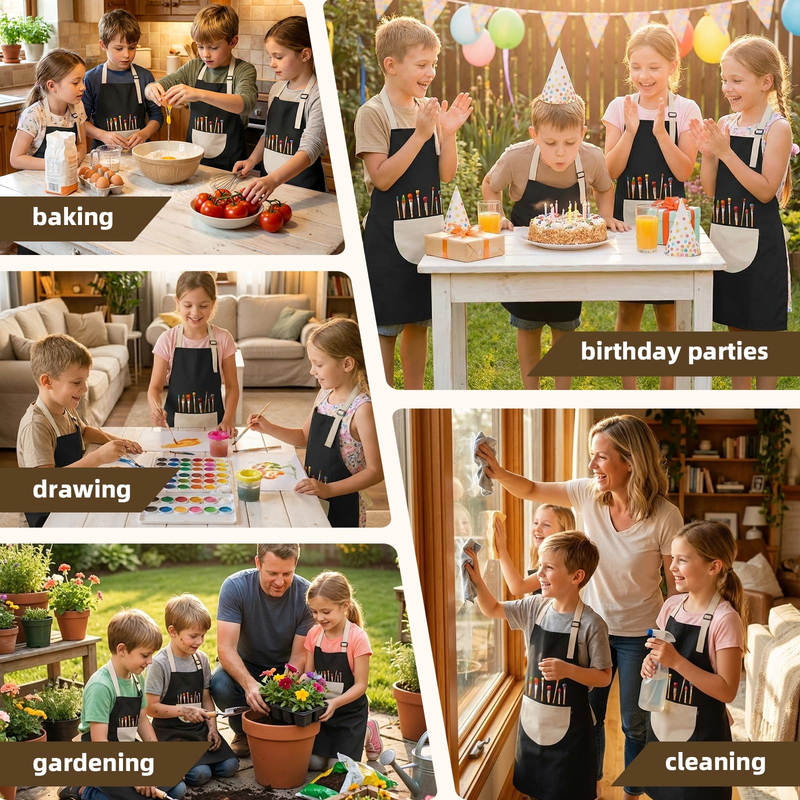 VZZNN 12 Stück Kinder-Kittel, wasserdichte Kinder-Malschürze mit Tasche für Kunst, Handwerk, Malen, Kochen, Aktivitäten