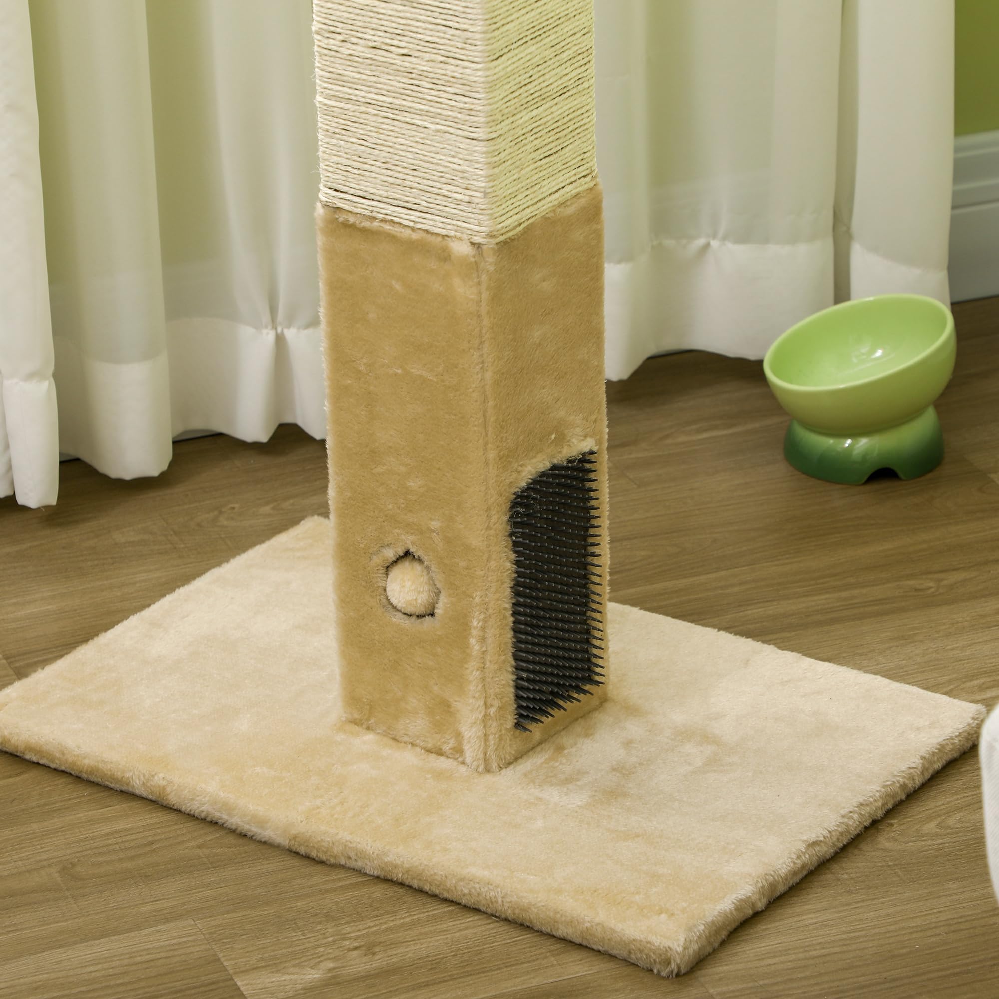 PawHut Poste Rascador para Gatos 79 cm con Bola Colgante, Cascabel y Poste de Yute 59,5x39x79 cm en Beige y Crema