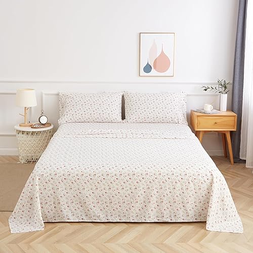 Miniatura 2 de KACEMOO Juego de sábanas King de 4 piezas impresas con bonito patrón de sábanas de microfibra cepillada refrescante con bolsillo profundo de 17