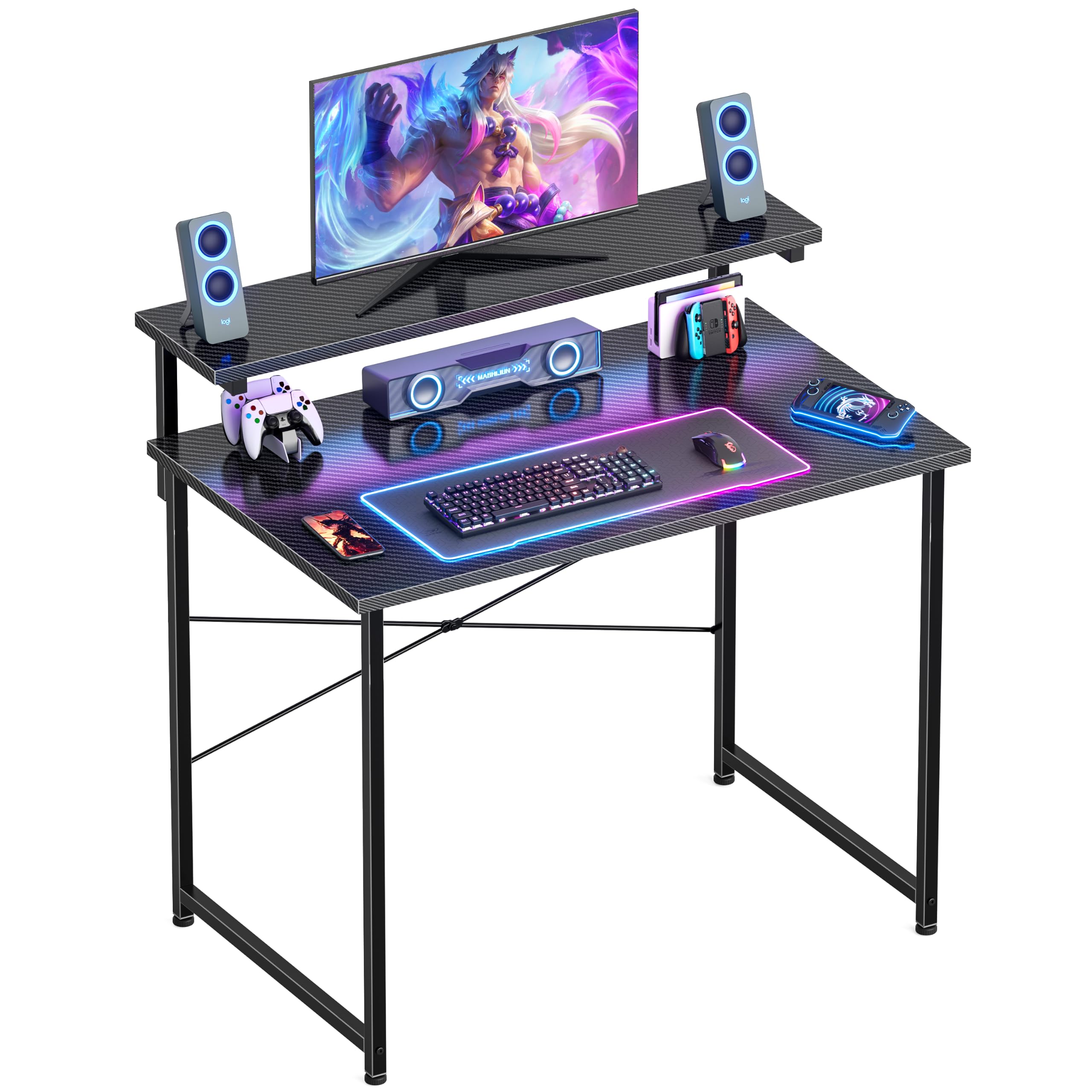 HOMIDEC 80cm Gaming Desk, Computer Desk with Adjustable Monitor Stand